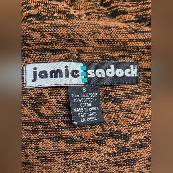 JAIMIE SADOCK Silk/ Cotton Mock Neck Brown/Black/Peach Top. Size Small - Picture 7 of 9